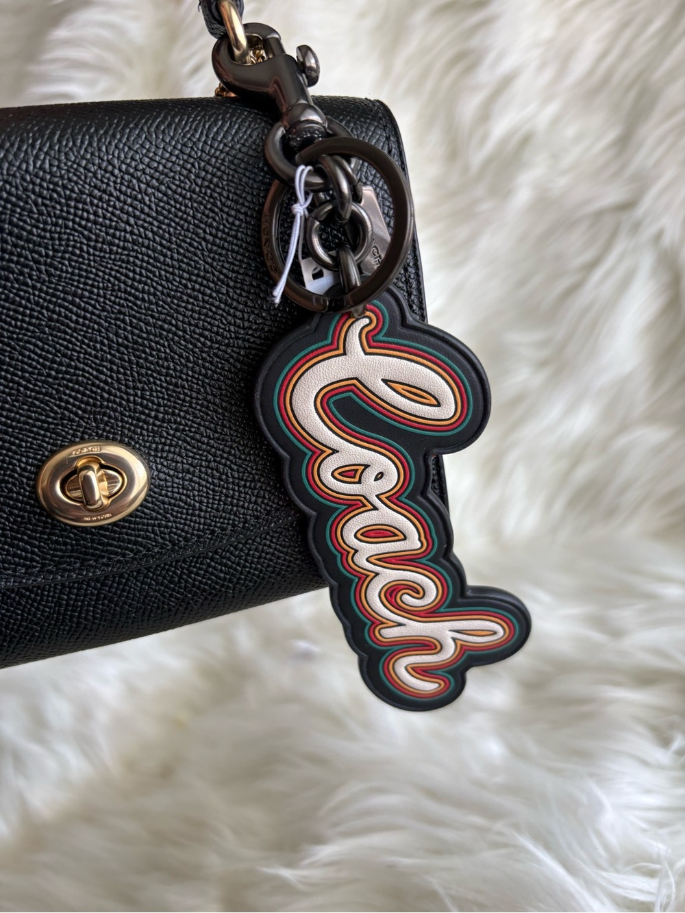 Coach Multicolor Script Keychain with Black Trim - Picture 3 of 3